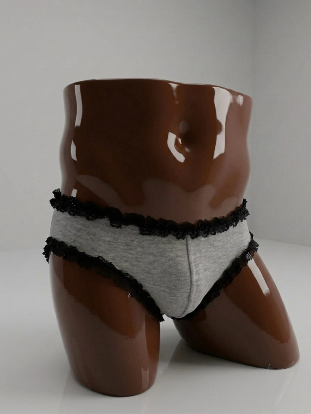 Sexy men’s Ruffle-Trim Briefs in Heather Gray and Black | Size XXL